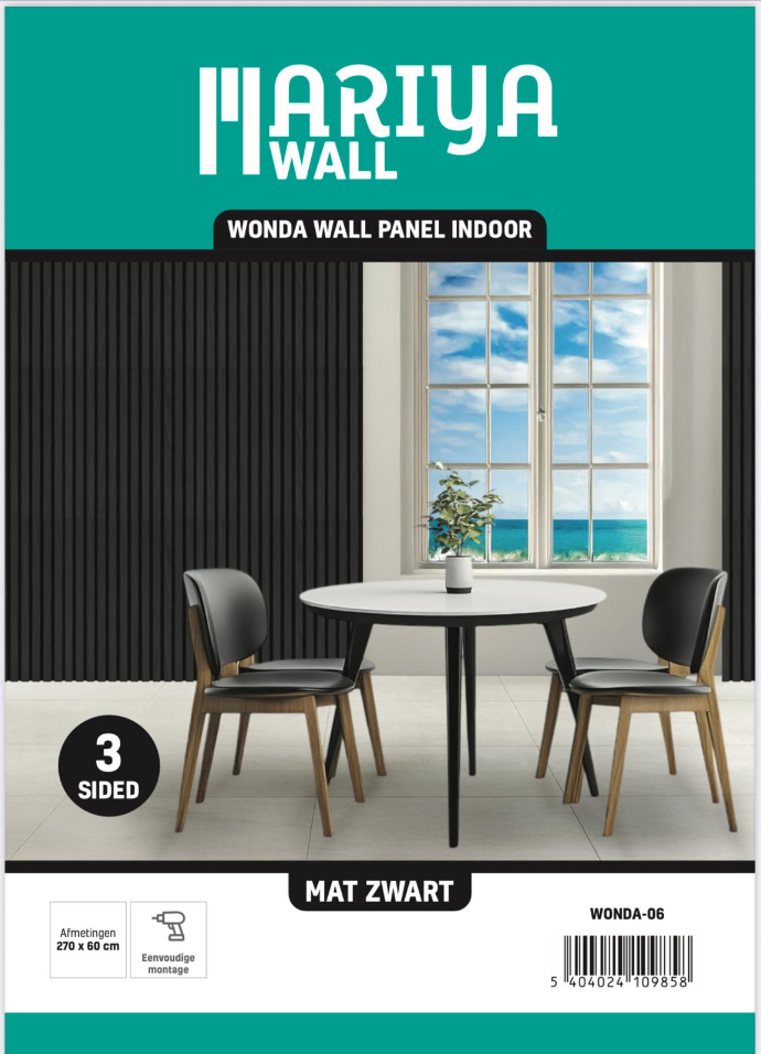 Mariya wall - Mat zwart 260x60cm (1,56m2/st)